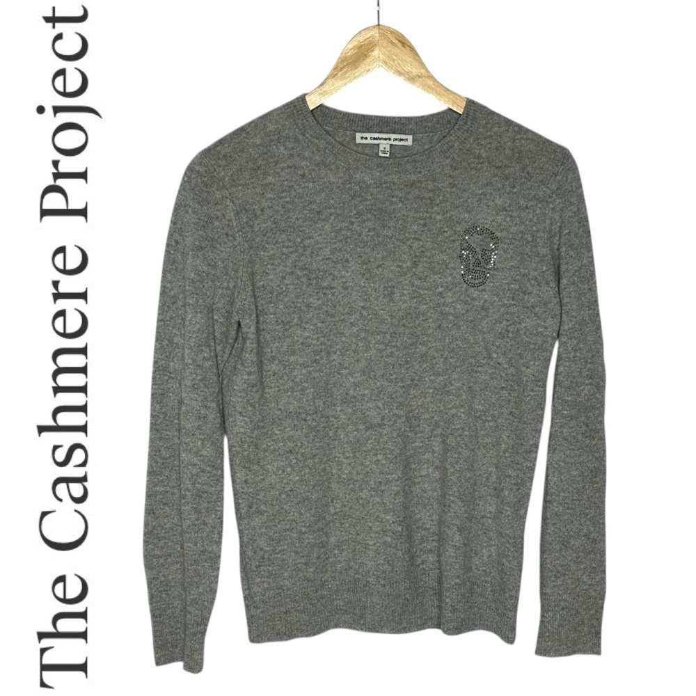 The Cashmere Project Grey Skull Stud Crewneck Sweater s